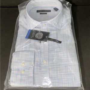 Vince Camuto Mens Light Blue Plaid Long Sleeve Comfort Stretch Slim Fit~16 32/33